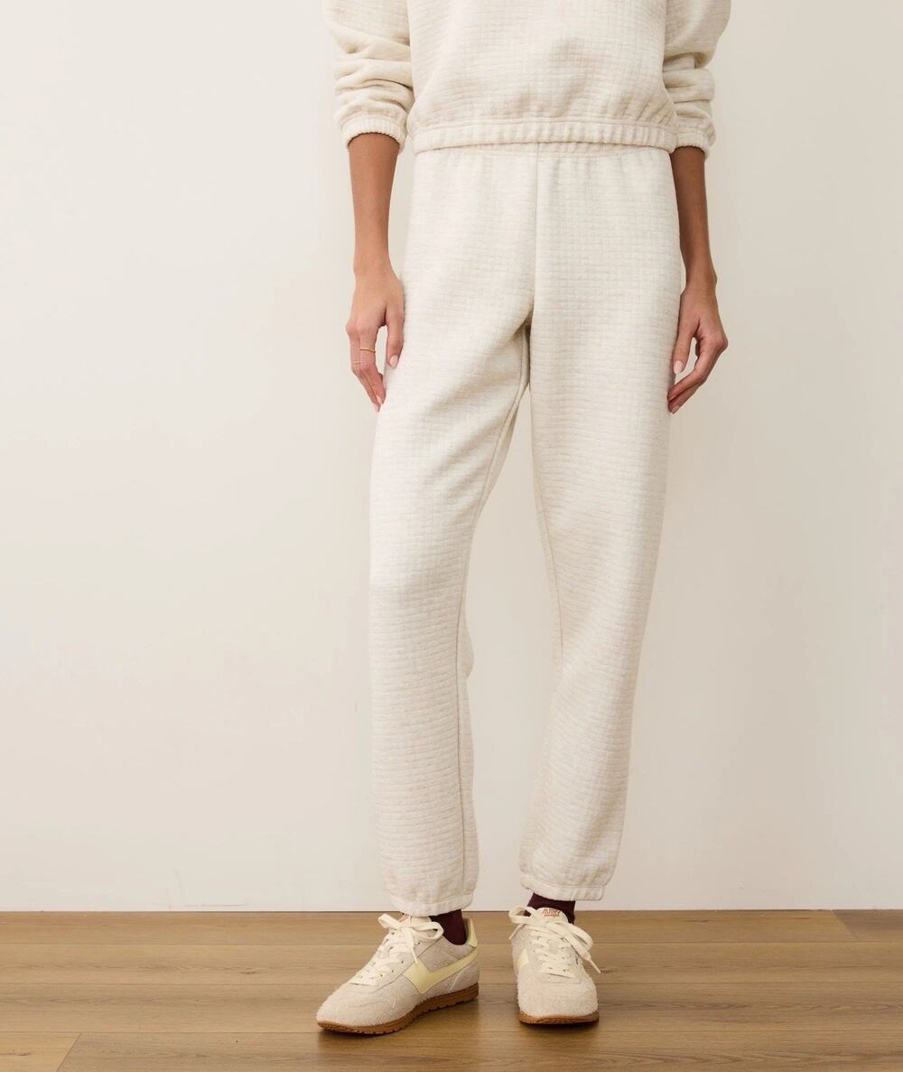 Marine Layer Corbet Quilted Jogger Sweatpants Oatmeal Heather Womens Small